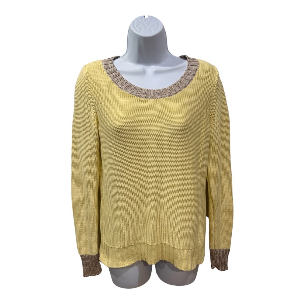 Banana Republic Yellow Cotton Knit Metallic Trim Sweater Size M RN54023